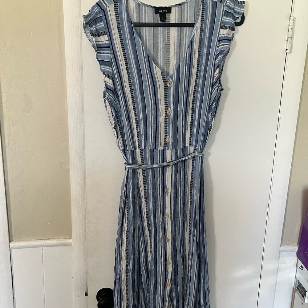 Alyx Blue and White Striped Midi Dress